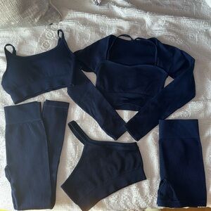 MWOT 5 piece Navy Blue Ribbed Activewear Set